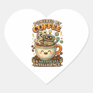 Sticker Cœur Propulsé par le café et l'IA Graphisme rétro de ca