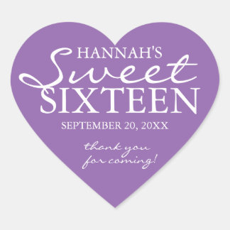 Sticker Cœur Purple & Blanc Sweet 16 Anniversaire Fête Faveur S