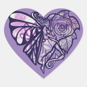 Sticker Cœur Purple Fairy Garden Rose Fées Jardinage Coeur