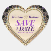 Sticker Cœur Purple Gold Brocade Enregistrer l'étiquette de dat (Devant)