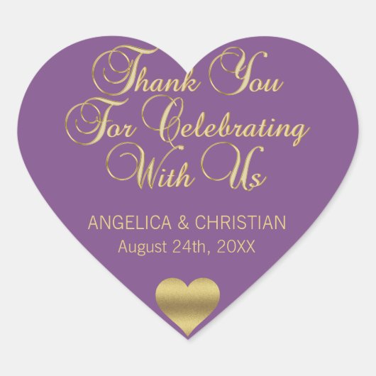 Sticker Cœur PURPLE Gold Heart Merci phoques Mariages (Devant)