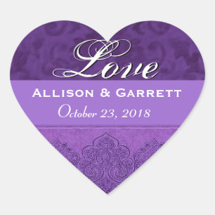 Sticker Cœur Purple Love Bride et Groom Date F200