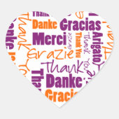 Sticker Cœur Purple Orange Merci Typographie multilingue (Devant)
