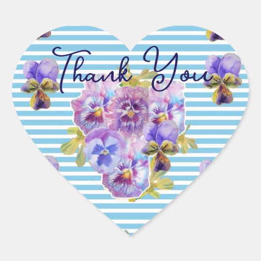 Sticker Cœur Purple Pansy Pansies Flower Pattern Thank You (Devant)