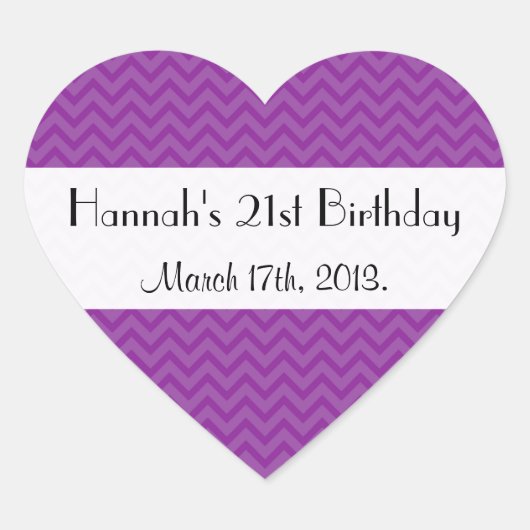 Sticker Cœur Purple Zigzag, Purple Chevron, Anniversaire (Devant)