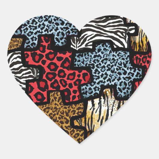 Sticker Cœur Puzzle Rockabilly Impression Animale RAB (Devant)