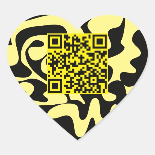 Sticker Cœur QR Code Jaune Et Noir Super Squiggles (Devant)