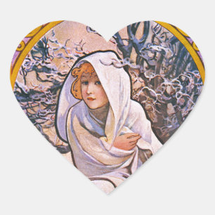 Sticker Cœur Quatre Saisons par Alfons Mucha Art Déco Nouveau