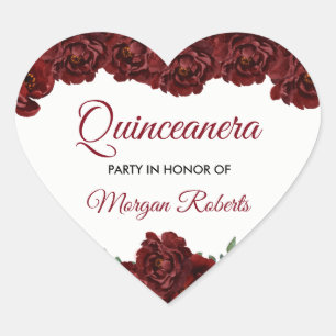 Sticker Cœur Quinceanera rouge Bourgogne 15e anniversaire