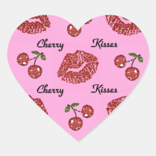 Sticker Cœur RAB Rockabilly Baisers de Cerise sur Rose