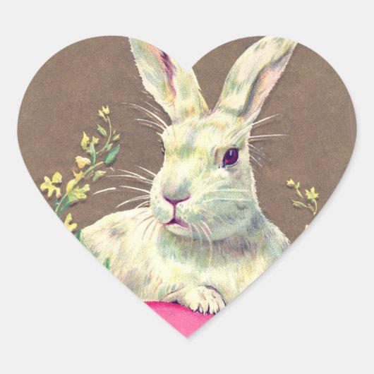 STICKER CŒUR RABIT BLANC AVEC OEUF DE PÂQUES ET FLEURS DE PRINT (Devant)