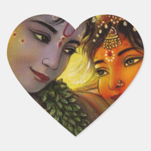 STICKER CŒUR RADHA KRISHNA PEINTURE CLASSIQUE