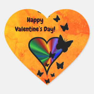 Sticker Cœur Rainbow heart and Butterfly