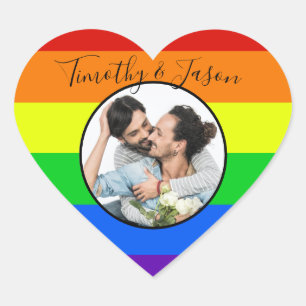 Sticker Cœur Rainbow Striped Custom Heart Photo Mariage LGBTQ