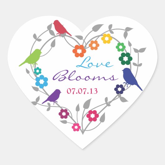 Sticker Cœur Rainbow Theme Oiseaux Fleurs Mariage Enveloppe Sce (Devant)