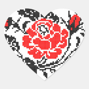 Sticker Cœur Red & Black Rose cross-stitch Russian Pattern