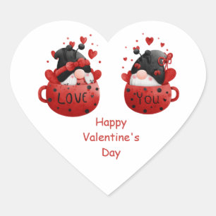 Sticker Cœur Red Gnomes mignon Whimsical Adorable Saint Valenti