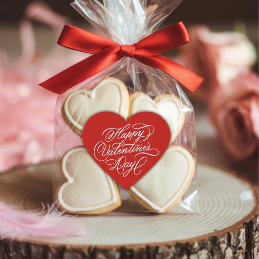 Sticker Cœur Red Happy Valentines Day Calligraphy