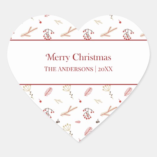 Sticker Cœur Red Holly Berry Joyeux cadeau de Noël (Devant)