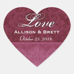 Sticker Cœur Red Love Bride et Groom Date