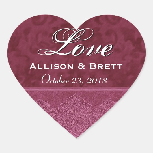 Sticker Cœur Red Love Bride et Groom Date (Devant)