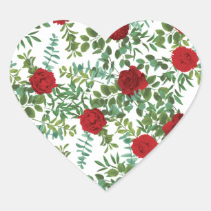 Sticker Cœur Red Peony et Rose Floral Mariage