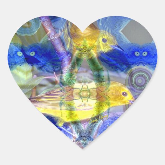 Sticker Cœur Réflexions de la nature I - Oiseaux dorés et bleus (Devant)