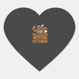 Sticker Cœur Reines d'Halloween Nées en Octobre Typographie Vin