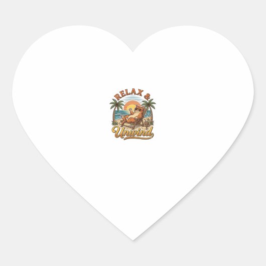 Sticker Cœur Relax & Unwind Chat de Plage Design de Gravure Vin (Devant)