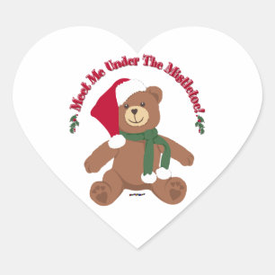 Sticker Cœur Rencontrez-Moi Sous Le Mistletoe ! Ours en peluche