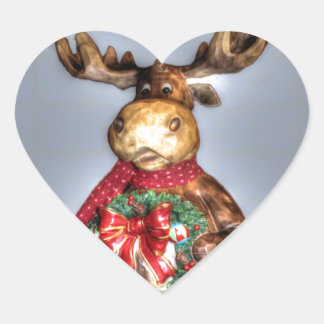 Sticker Cœur Rennes de Noël en bois sculpté à la main