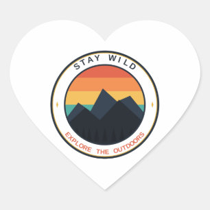 Sticker Cœur Restez Sauvage Explorez l'Extérieur Soleil de Mont