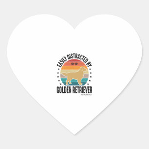 Sticker Cœur Retriever doré facilement distrait Chien vintage d