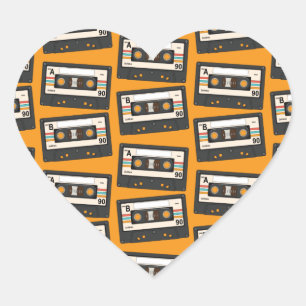 Sticker Cœur Retro 80's 90's Cassette Musique Anniversaire