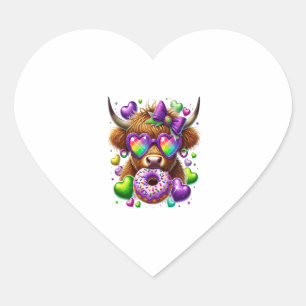 Sticker Cœur Retro Mardi Gras Png, Highland Cow