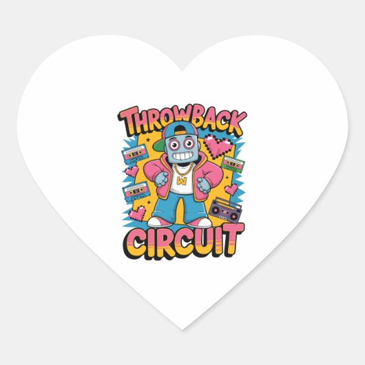 Sticker Cœur Retro Robot 90s Design Hip hop - Fun Cartoon Throw (Devant)
