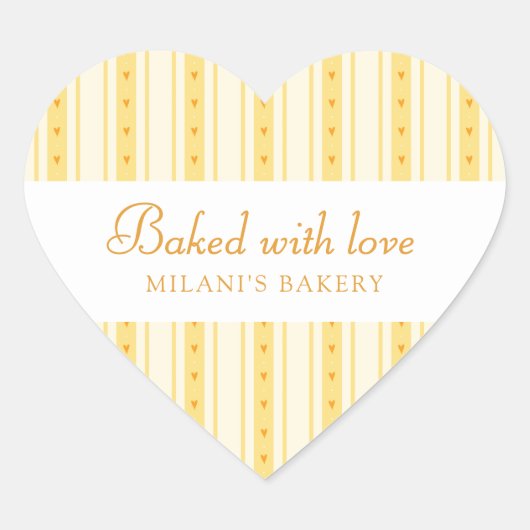 Sticker Cœur Retro Vanilla Yellow Heart Stripes Bakery (Devant)