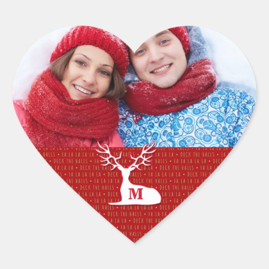 Sticker Cœur Rinde blanc monogramme avec photo (Devant)