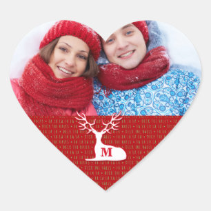 Sticker Cœur Rinde blanc monogramme avec photo