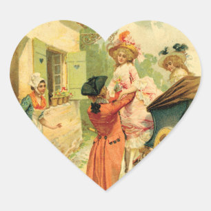 Sticker Cœur Romantique 18ème siècle Couple en Carriage