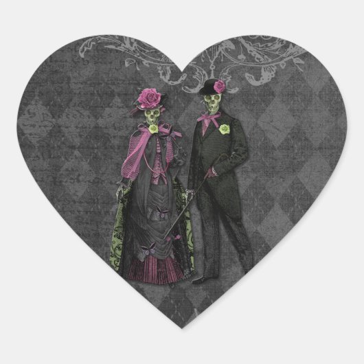 Sticker Cœur Romantique Halloween Skeleton Couple (Devant)