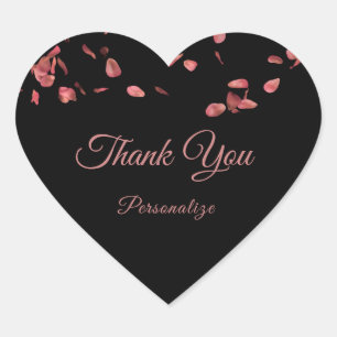 Sticker Cœur Romantique Rose pétales Merci Personnaliser