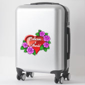Sticker Coeur romantique rouge avec roses roses (Sur valise)