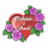 Sticker Coeur romantique rouge avec roses roses (Devant)