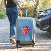 Sticker Coeur romantique rouge avec roses roses (Valise Insitu)
