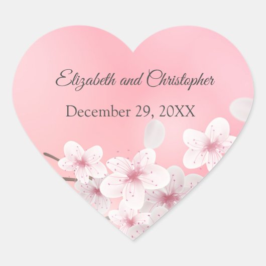 Sticker Cœur Rose Blanc Floral Mariage Douche nuptiale (Devant)