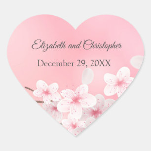 Sticker Cœur Rose Blanc Floral Mariage Douche nuptiale