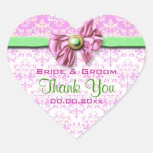 Sticker Cœur Rose blanc vert damassé élégant