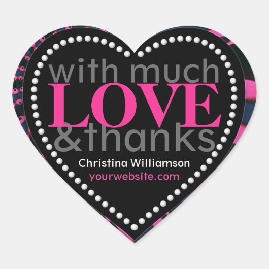Sticker Cœur Rose chaud et noir beaucoup d'amour&Merci forme de (Devant)