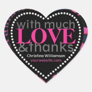 Sticker Cœur Rose chaud et noir beaucoup d'amour&Merci forme de